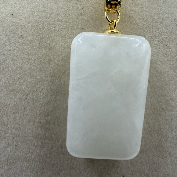 White Jade Rectangle Pendant Necklace on Chain - Picture 4 of 5